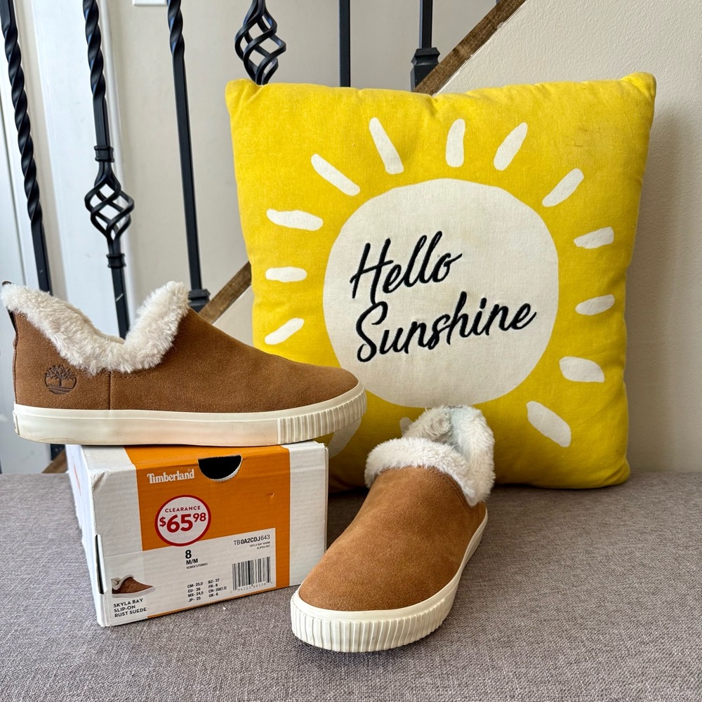 Timberland Rust Suede Slip-On Sneaker.  Fur lined.